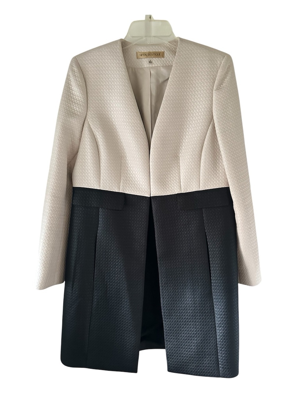 Nipon Boutique Two-Tone Textured Trench Women’s Coat in Cream and Black